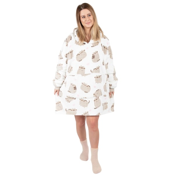 Pusheen Oversize-huvtröja med filt för kvinnor/damer, vit, one size White One Size