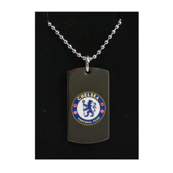 Chelsea FC Official Color Football Crest Dog Tag & Chain One S Silver/White/Blue One Size