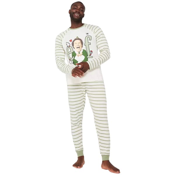 Elf Randig Långärmad Lång Pyjamas för Herr L Vit/Grön White/Green L