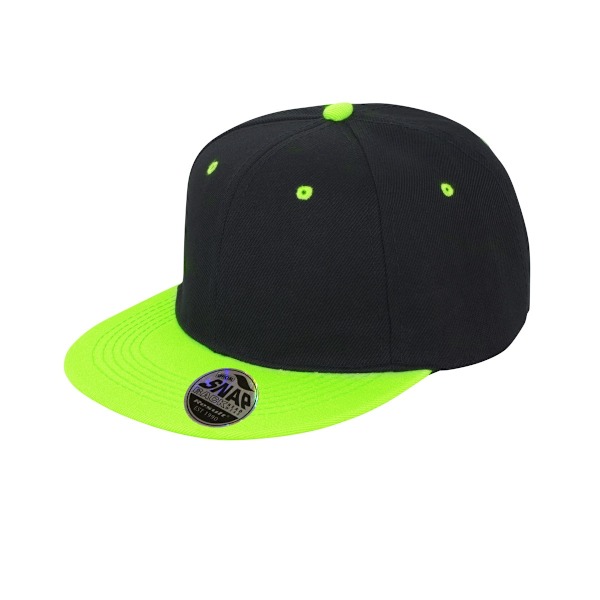 Result Unisex Core Bronx Original Flat Peak Snapback Dual Colou Black/Lime Green One Size
