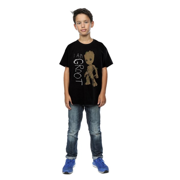 Guardians Of The Galaxy Boys I Am Groot Scribble Cotton T-Shirt Black 7-8 Years