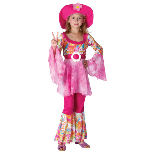 Bristol Novelty Girls Hippy Diva Costume L Rosa Pink L