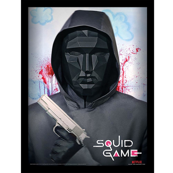 Squid Game Mask Man Inramad Poster 30cm x 40cm Svart/Blå Black/Blue 30cm x 40cm