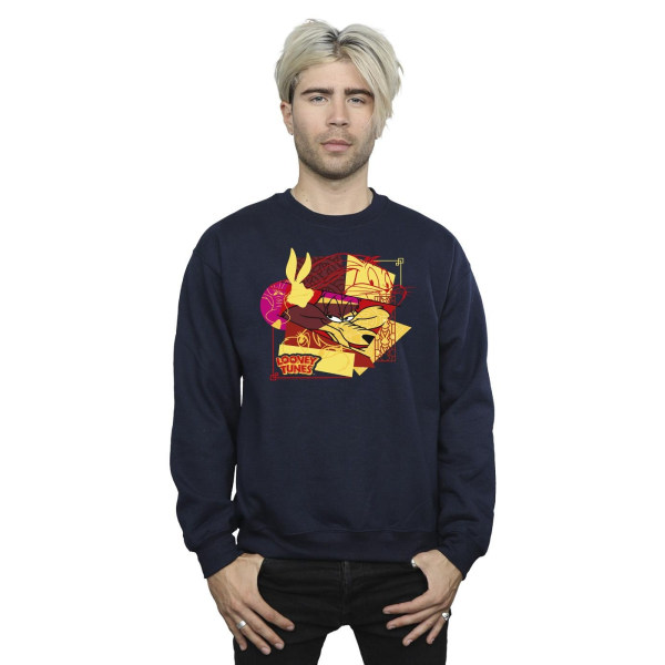 Looney Tunes Mens Wile E Coyote Bugs Rabbit Nyårströja Navy Blue 4XL