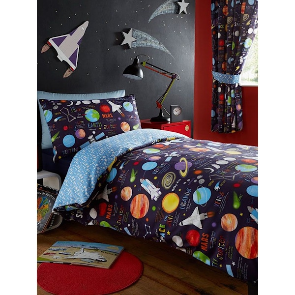 Kids Club Planets Påslakanset Enkelt Marinblå/Himmelsblå/Orange Navy/Sky Blue/Orange Single