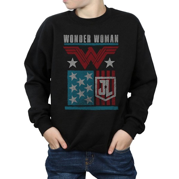 DC Comics Boys Justice League Movie Wonder Woman Flag Sweatshirt Black 12-13 Years