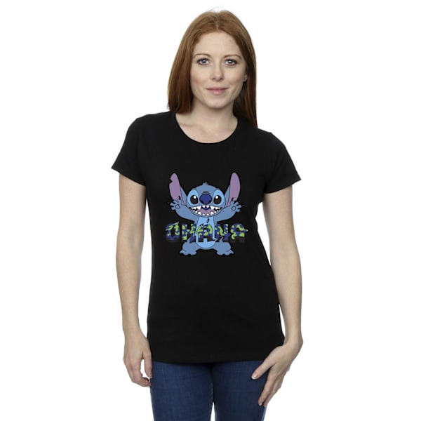 Disney Dam/Kvinnor Lilo Och Stitch Ohana Blå Glitch Bomull T-shirt Black S