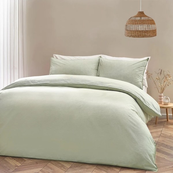 Yard Heaton Bomullsrandigt Påslakanset Enkelsäng Khaki Grön Khaki Green Single