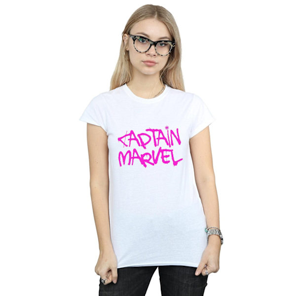 Marvel Dam/Kvinnor Captain Marvel Spray Text Bomull T-shirt L White L