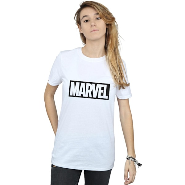 Marvel Dam/Kvinnor Logotyp Kontur Bomull Pojkvän T-shirt M Vit White M