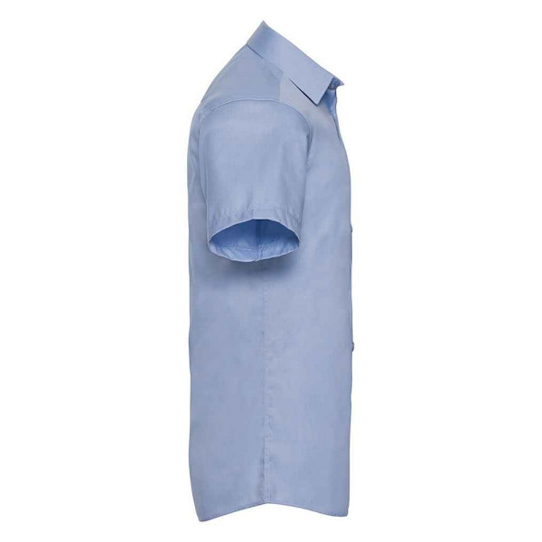Russell Collection Herr Mini Herringbone Easy-Care Kortärmad Light Blue 17.5in
