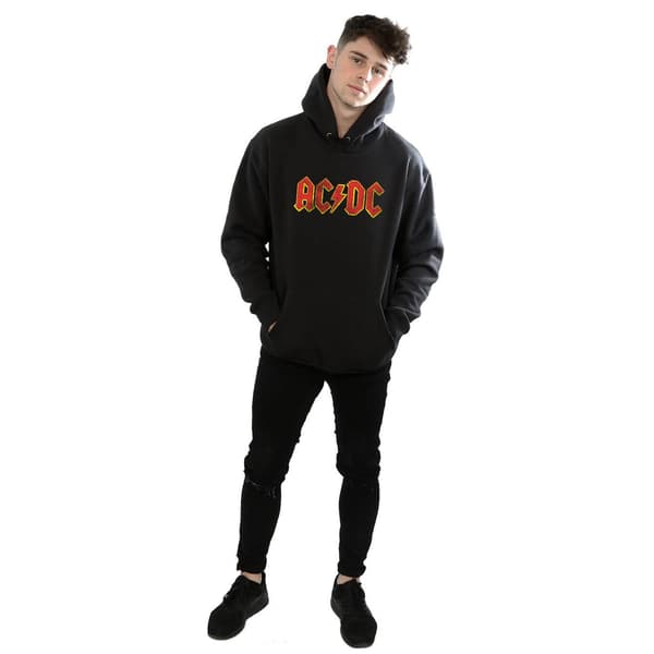AC/DC Herr Distressed Red Logo Hoodie M Svart Black M