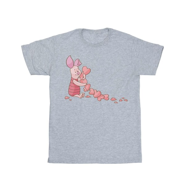 Disney Dam/Kvinnor Winnie The Pooh Piglet Chain Of Hearts Bomull Boyfriend T-shirt Sports Grey S