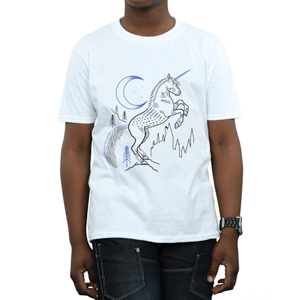 Harry Potter Boys Unicorn Line Art T-Shirt 9-11 år Vit White 9-11 Years