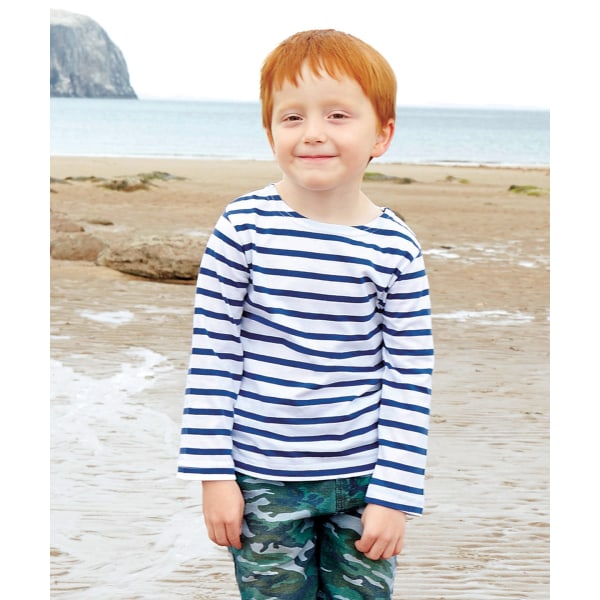 Babybugz barn/barn Breton långärmad T-shirt 10-12 år White/Navy 10-12 Years