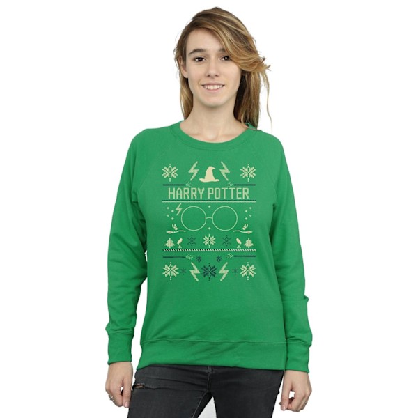 Harry Potter Damjul/Dam Christmas Mönster Sweatshirt L Irländsk Irish Green L