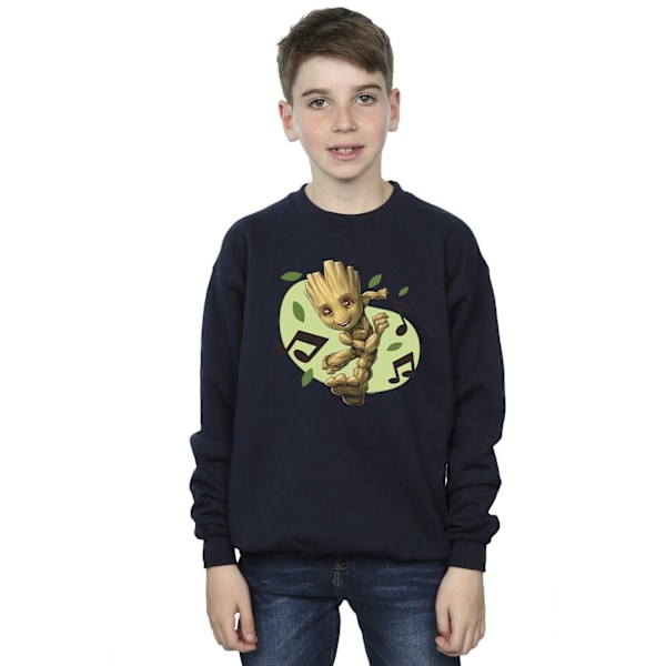 Marvel Boys Guardians Of The Galaxy Groot Musikaliska Noter Sweatshirt Navy Blue 7-8 Years