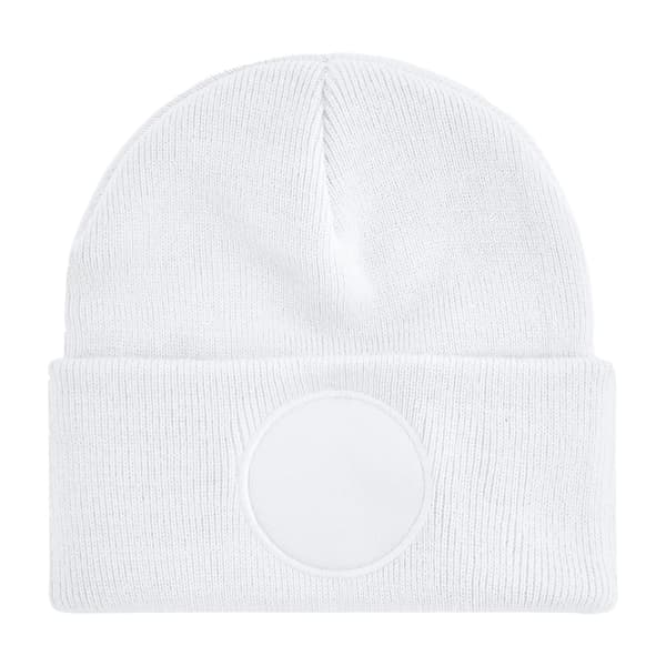 Beechfield Rund Stickad Mössa med Patch, One Size, Vit White One Size