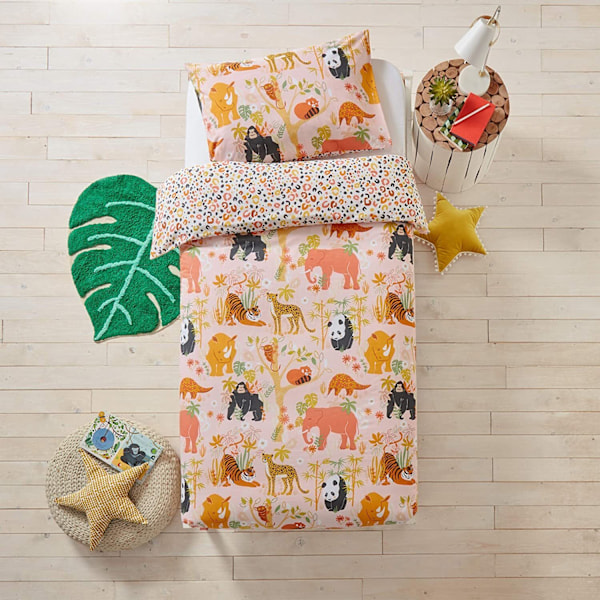 Little Furn Barn/Barn Endangered Safari Påslakan Set Till Pink Toddler