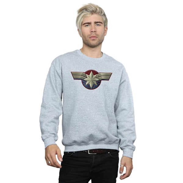 Marvel Herr Captain Marvel Bröst Emblem Sweatshirt S Sports Grå Sports Grey S