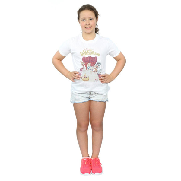 Disney Girls Alice In Wonderland Retro Poster Bomull T-Shirt 5- White 5-6 Years