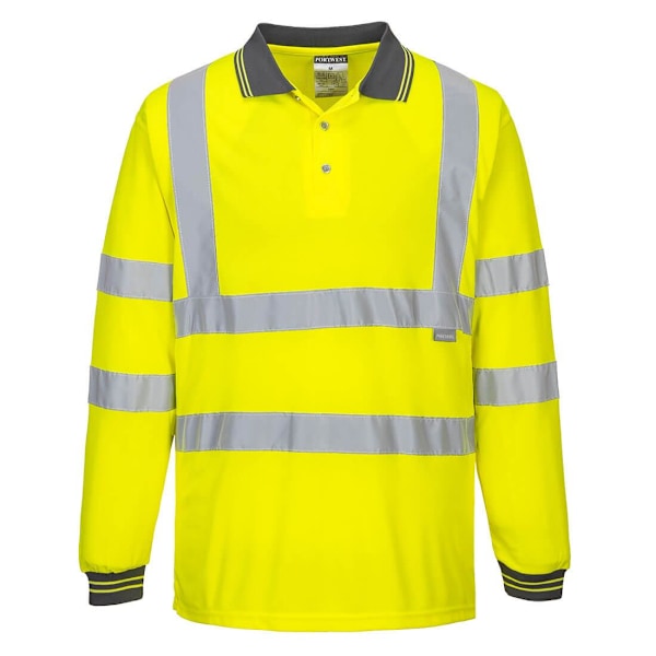 Portwest Herr S277 Hi-Vis Långärmad Poloskjorta 4XL Gul Yellow 4XL