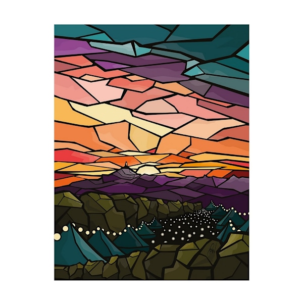 Georgina Westley Glastonbury Glasmålningstryck 50cm x 40cm Bl Blue/Purple/Orange 50cm x 40cm