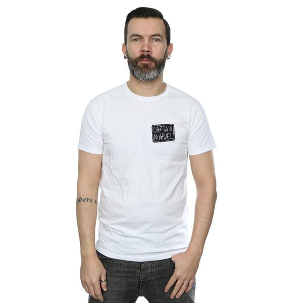Marvel Herr Captain Marvel Bröstlapp T-shirt 3XL Vit White 3XL