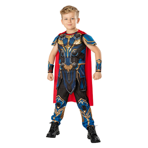 Thor: Kärlek och åska Barn/Barn Deluxe Kostym Topp & Botten Blue/Black/Red 5-6 Years