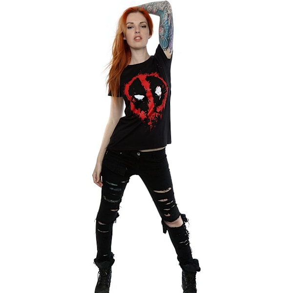 Deadpool Dam/Kvinnor Splat Face Bomull T-shirt XS Svart Black XS