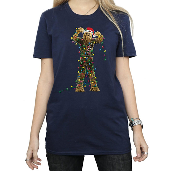 Star Wars Dam/Damer Chewbacca Julbelysning Bomull Pojkvän T-shirt Navy Blue L