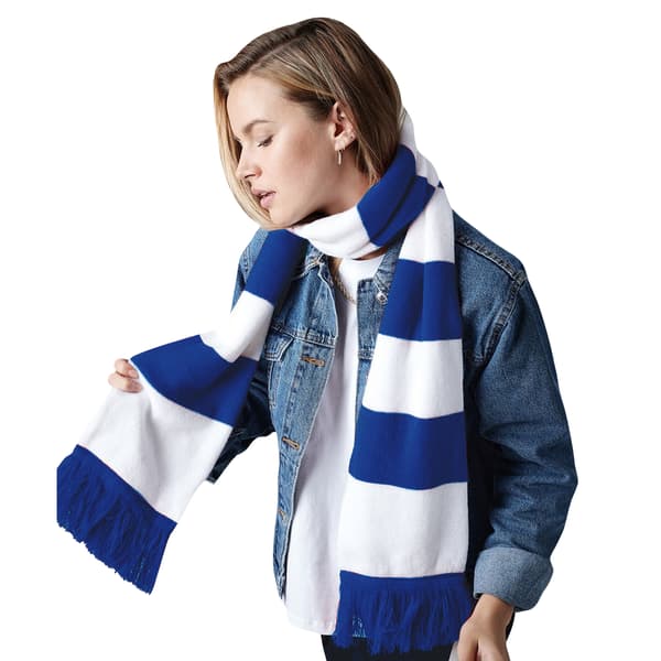 Beechfield Varsity Unisex Vinterhalsduk (Dubbelstickad) En Bright Royal / White One Size