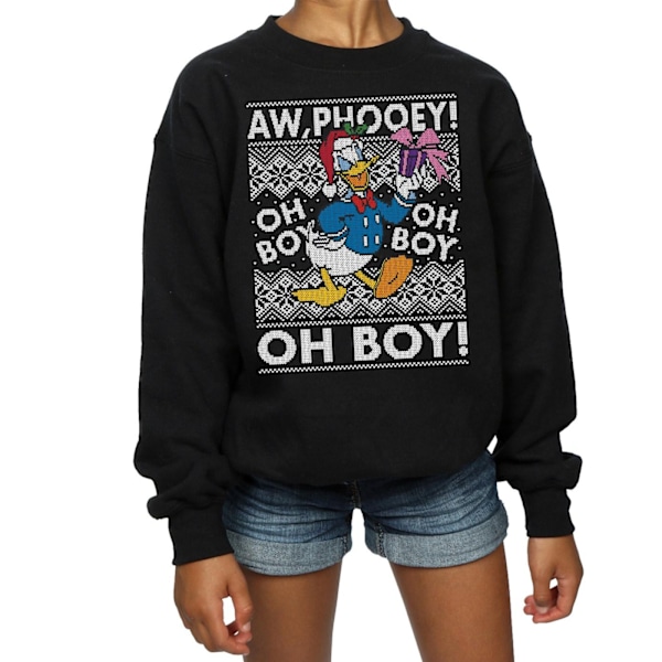 Disney Girls Donald Duck Jul Fair Isle Sweatshirt 9-11 År Black 9-11 Years