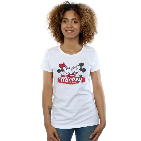 Disney T-shirt i bomull för kvinnor/damer, Mickie och Minnie 90 år White S