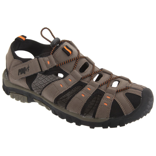 PDQ Mens Toggle & Touch Fastening Synthetic Nubuck Trail Sandal Dark Taupe/Orange 10 UK