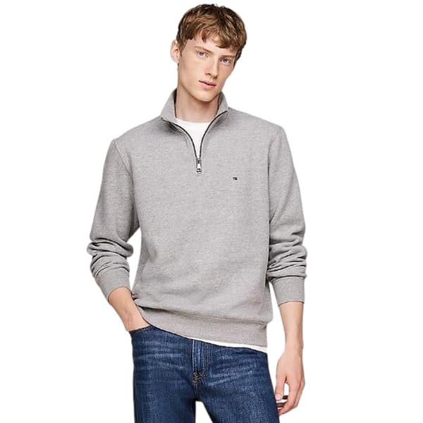 Tommy Jeans Herr Flag Quarter Zip Sweatshirt S Ljusgrå Light Grey S
