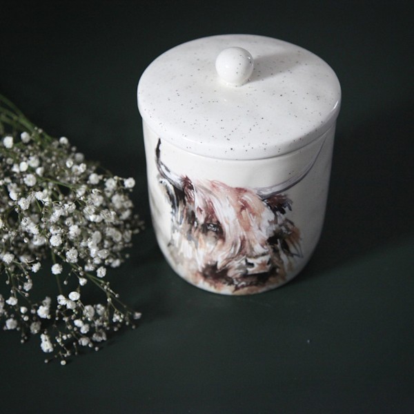 Meg Hawkins Förvaringsburk - Highland Cow 14 x 14 x 13 cm En White One Size