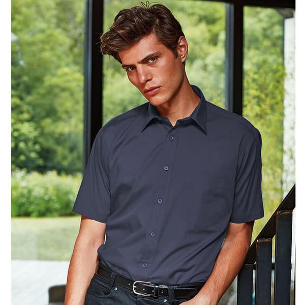 Premier Mens Short Sleeve Formal Poplin Plain Work Shirt 19 Nav Navy 19