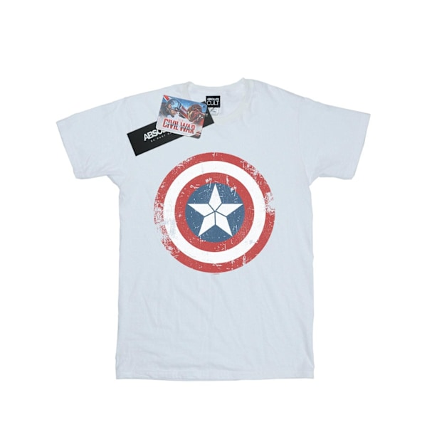 Marvel Dam/Damer Captain America Civil War Distressed Shield Bomull Boyfriend T-shirt XXL Vit White XXL