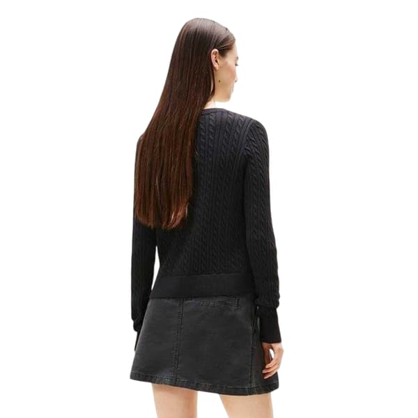 Tommy Jeans Dam Kabelstickad Långärmad Tröja Topp 1 Black 16 UK
