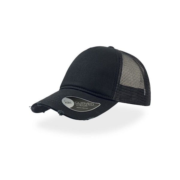 Atlantis Rapper Destroyed 5 Panel Weathered Trucker Cap One Size Black/Black One Size