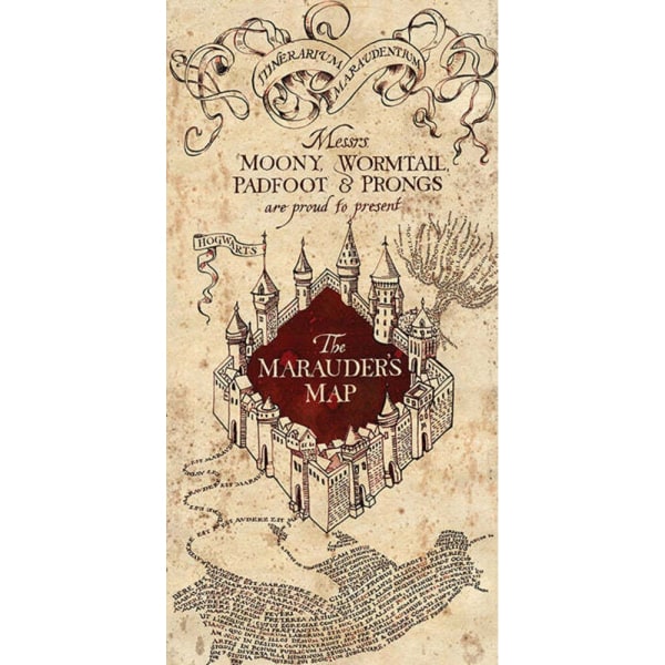 Harry Potter Marauders Karta Print 100cm x 50cm Kräm/svart Cream/Black/Maroon 100cm x 50cm