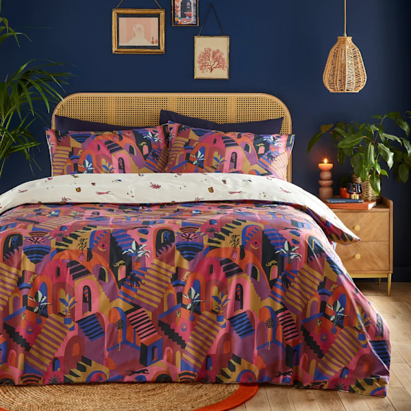 Furn Eivissa Abstrakt Påslakanset Enkelsäng Magenta Magenta Single