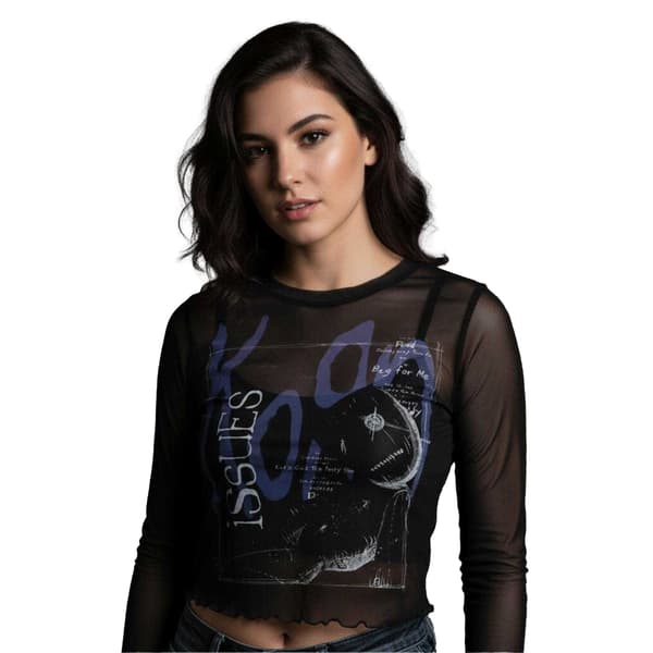 Korn Dam Issues A Box Mesh Långärmad Crop Top L Svart Black L