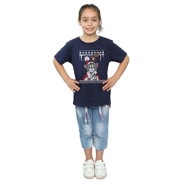 Tom And Jerry Girls Jul Fair Isle Bomull T-shirt 9-11 År Navy Blue 9-11 Years