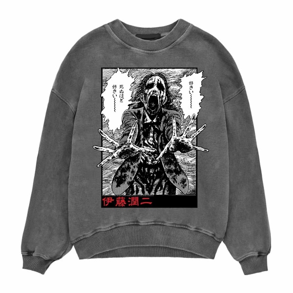 Junji-Ito Unisex Ghoul Acid Wash Sweatshirt XXL Svart Black XXL