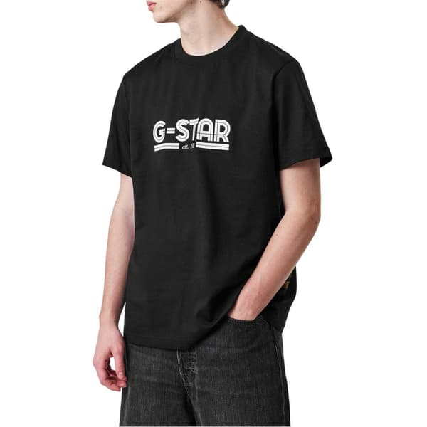 G-Star Herr Line Script Text T-shirt S Mörk Svart Dark Black S