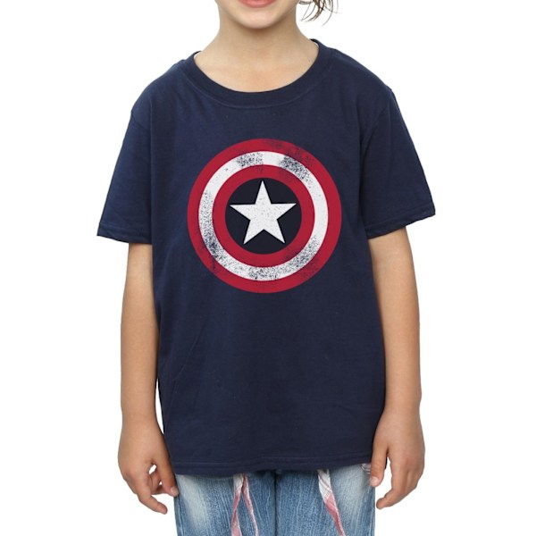 Marvel Girls Avengers Captain America Distressed Shield Bomull Navy Blue 7-8 Years