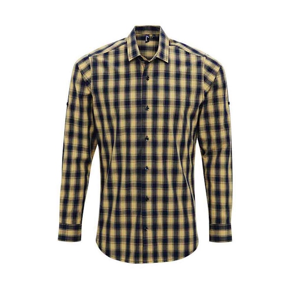 Premier Mens Mulligan Rutig Bomullsskjorta Långärmad M Kamel Camel/Navy M