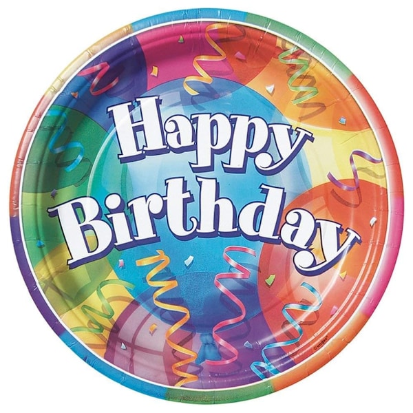 Brilliant Round Happy Birthday engångstallrikar (förpackning om 8) Multicoloured One Size